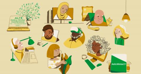 Online Winter Conference 2021 15-16 December 2021 Online Winter Conference 2021 15-16 December 2021 #altcWinter21 - Conference artwork depicting individuals interacting with technology