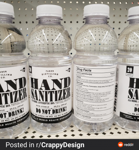 Bottles of hand sanitiser on shelf 